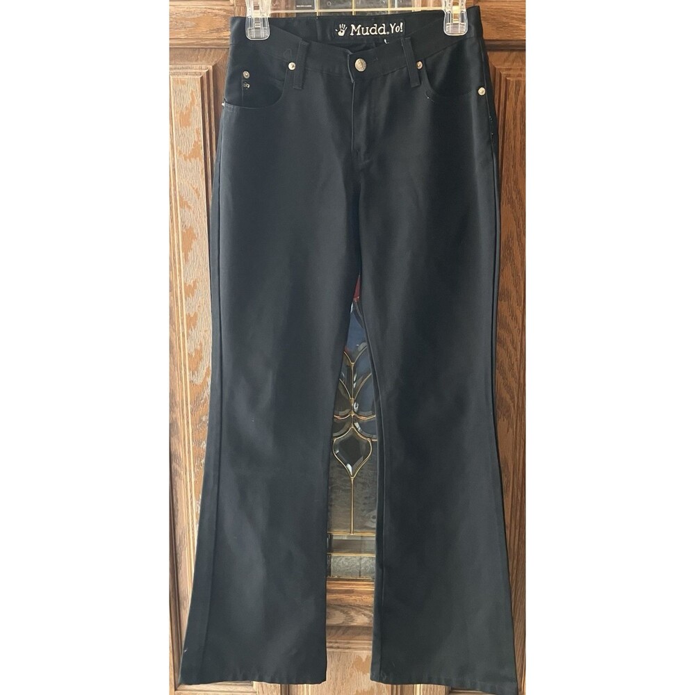 Vintage Mudd Yo! Black Cotton/Spandex Jeans Festival Boho Flare Pants 5 Y2K‎